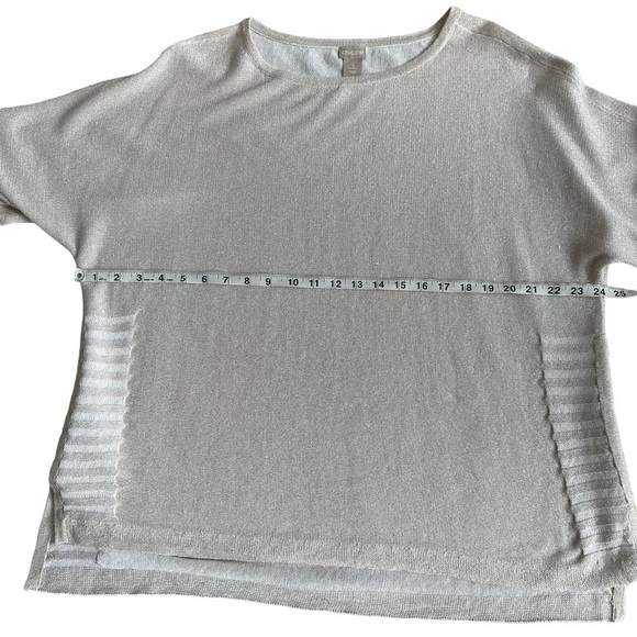 Chico's Silver Metallic Glitter Knit Short Sleeve Top Size: 2 (L) - Picture 6 of 9